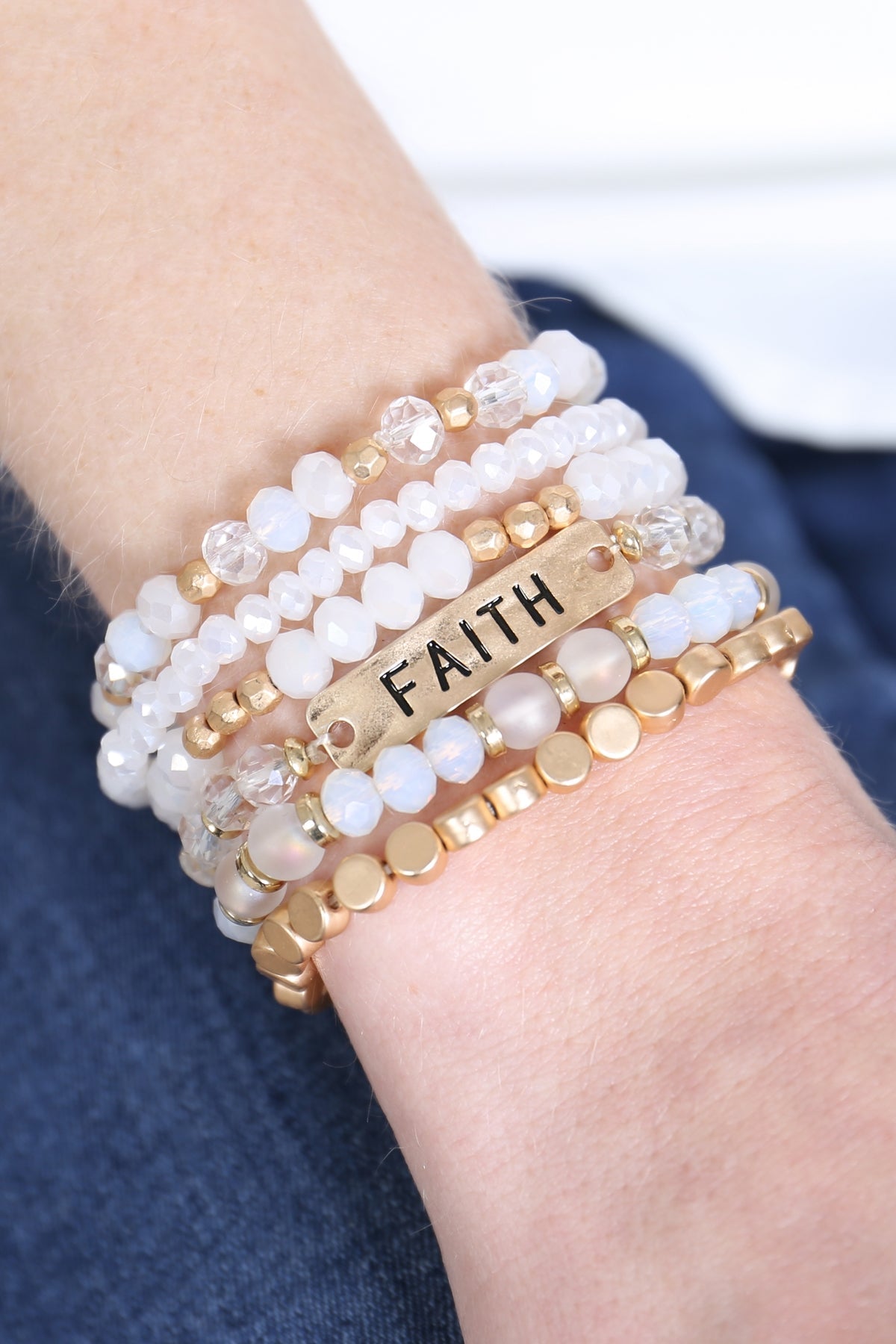 "Faith" Charm Mixed Beads Bracelet