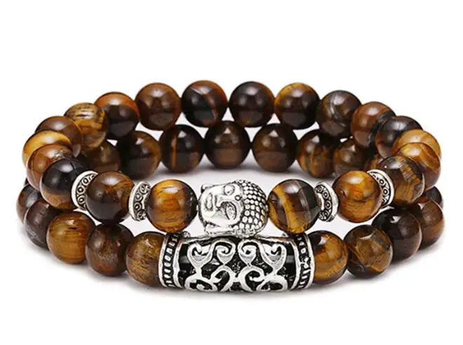 2pcs/Set Couples Bracelet Men Women Natural Lava Stone Tiger Eye Strand