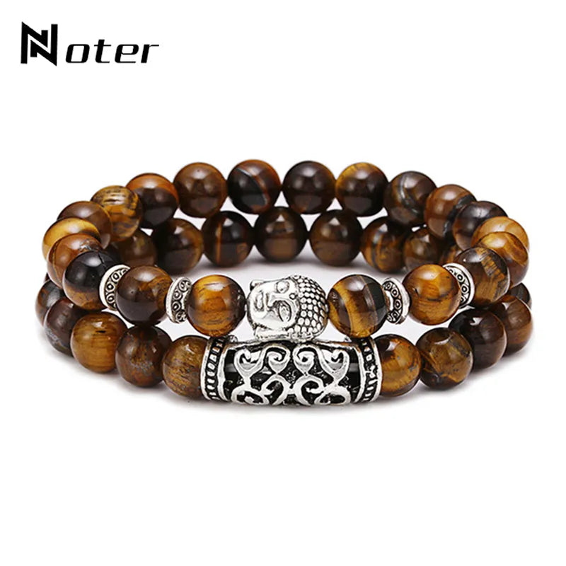 2pcs/Set Couples Bracelet Men Women Natural Lava Stone Tiger Eye Strand