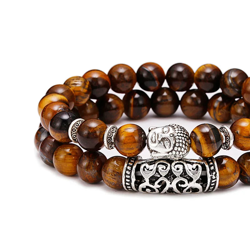 2pcs/Set Couples Bracelet Men Women Natural Lava Stone Tiger Eye Strand